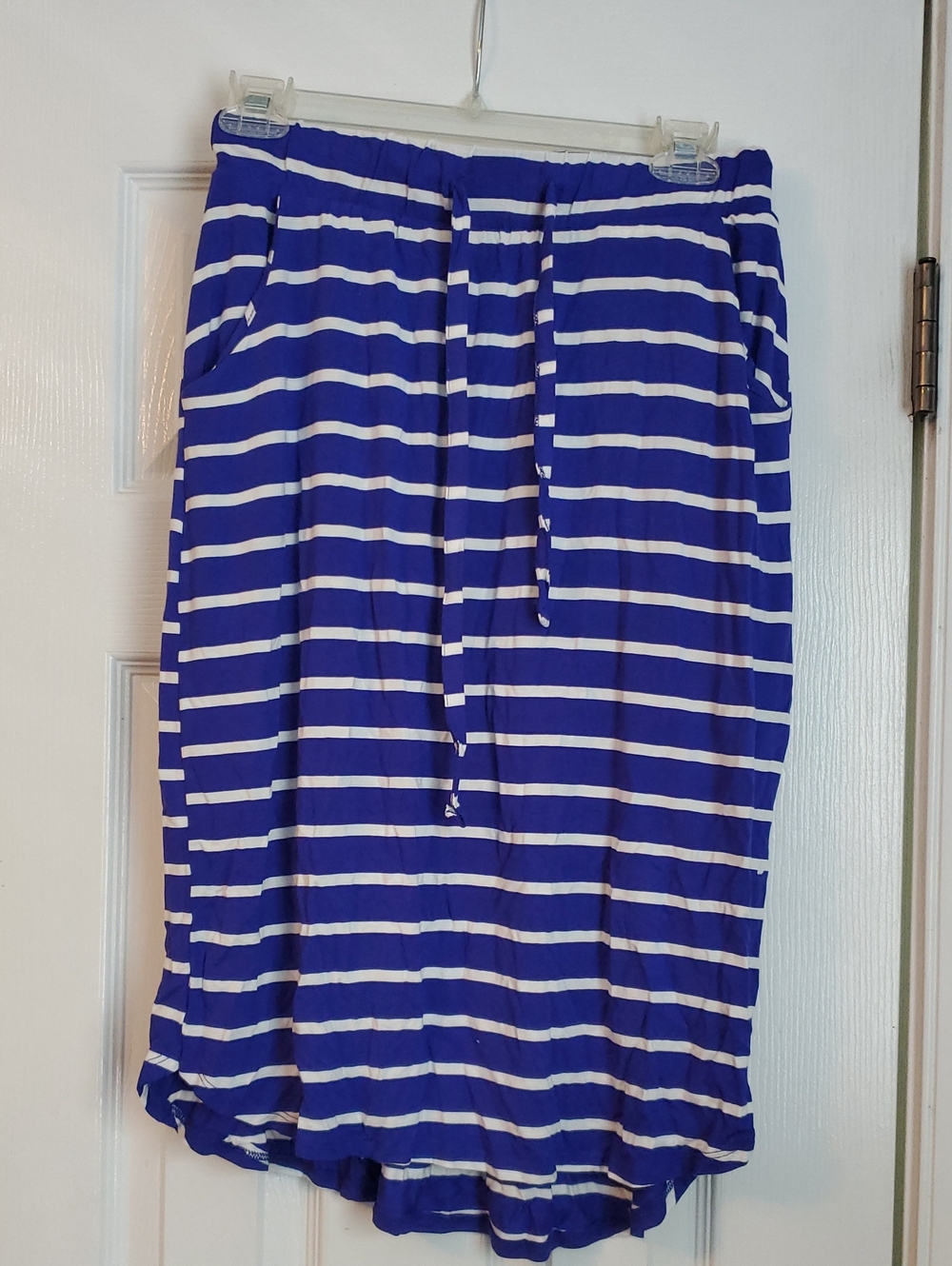 Striped Blue and White High-Low Drawstring Skirt